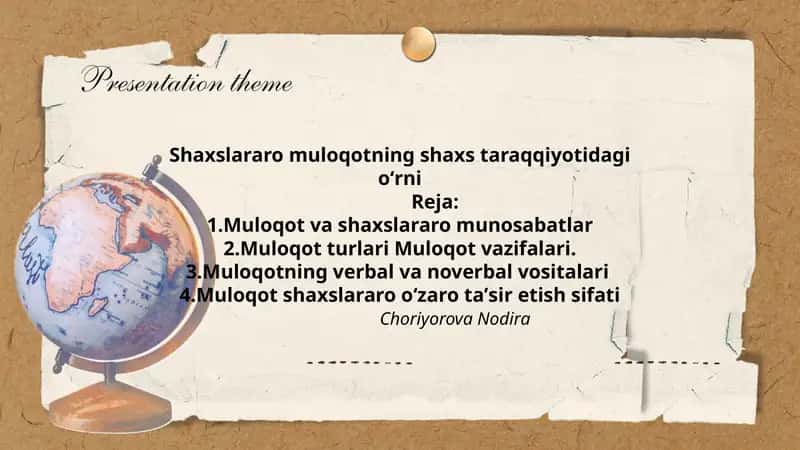 Shaxslararo muloqotning shaxs taraqqiyotidagi oʻrni