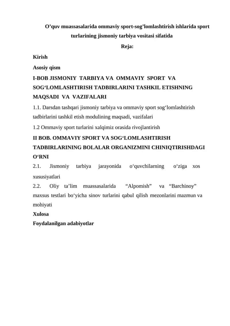 Jismoniy tarbiya va ommaviy sport va sog'lomlashtirish tadbirlari