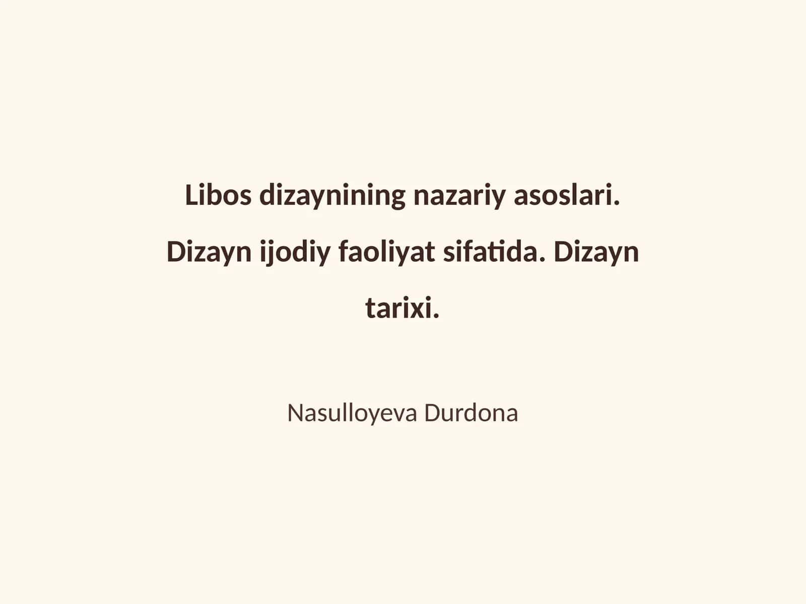 Libos Dizaynining Nazariy Asoslari