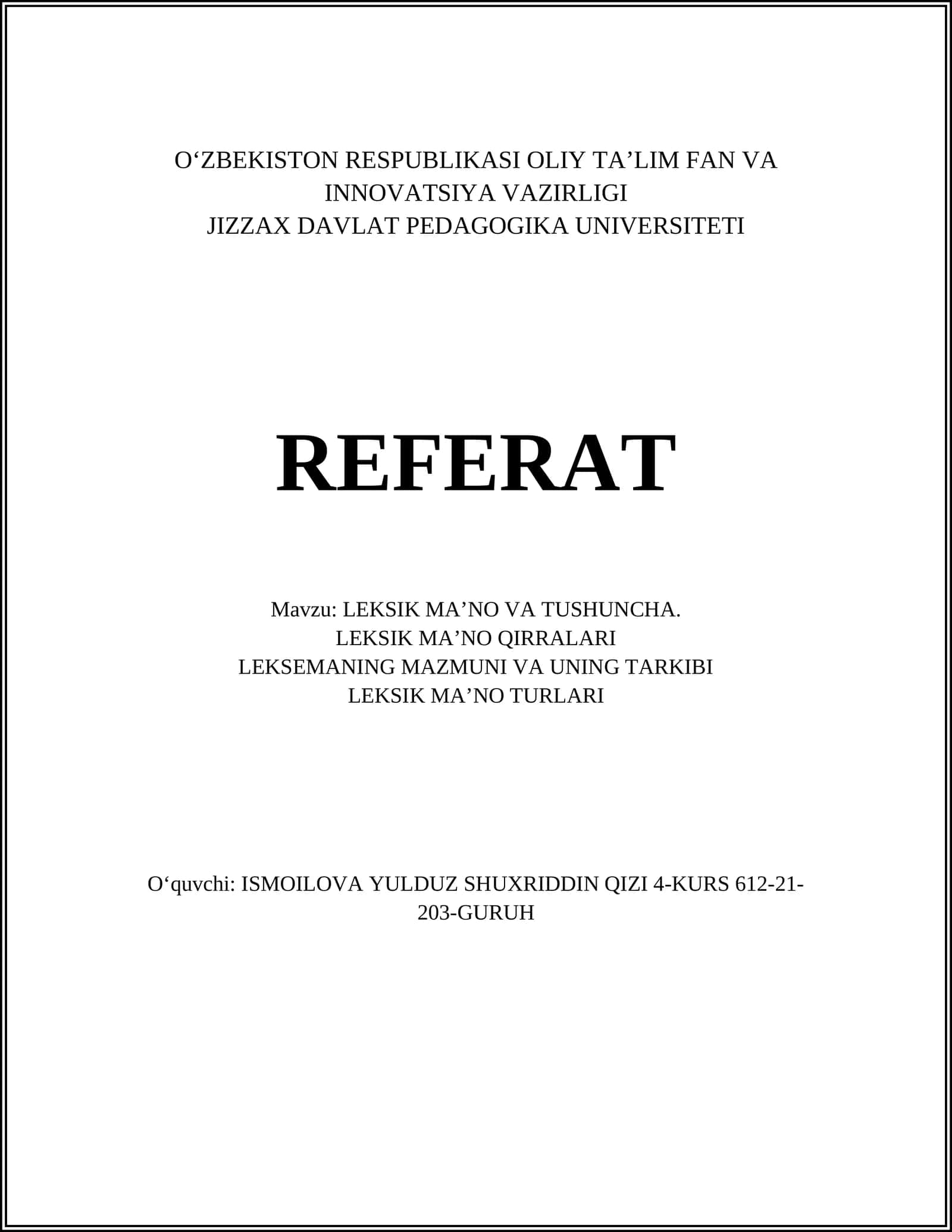 LEKSIK MAʼNO VA TUSHUNCHA