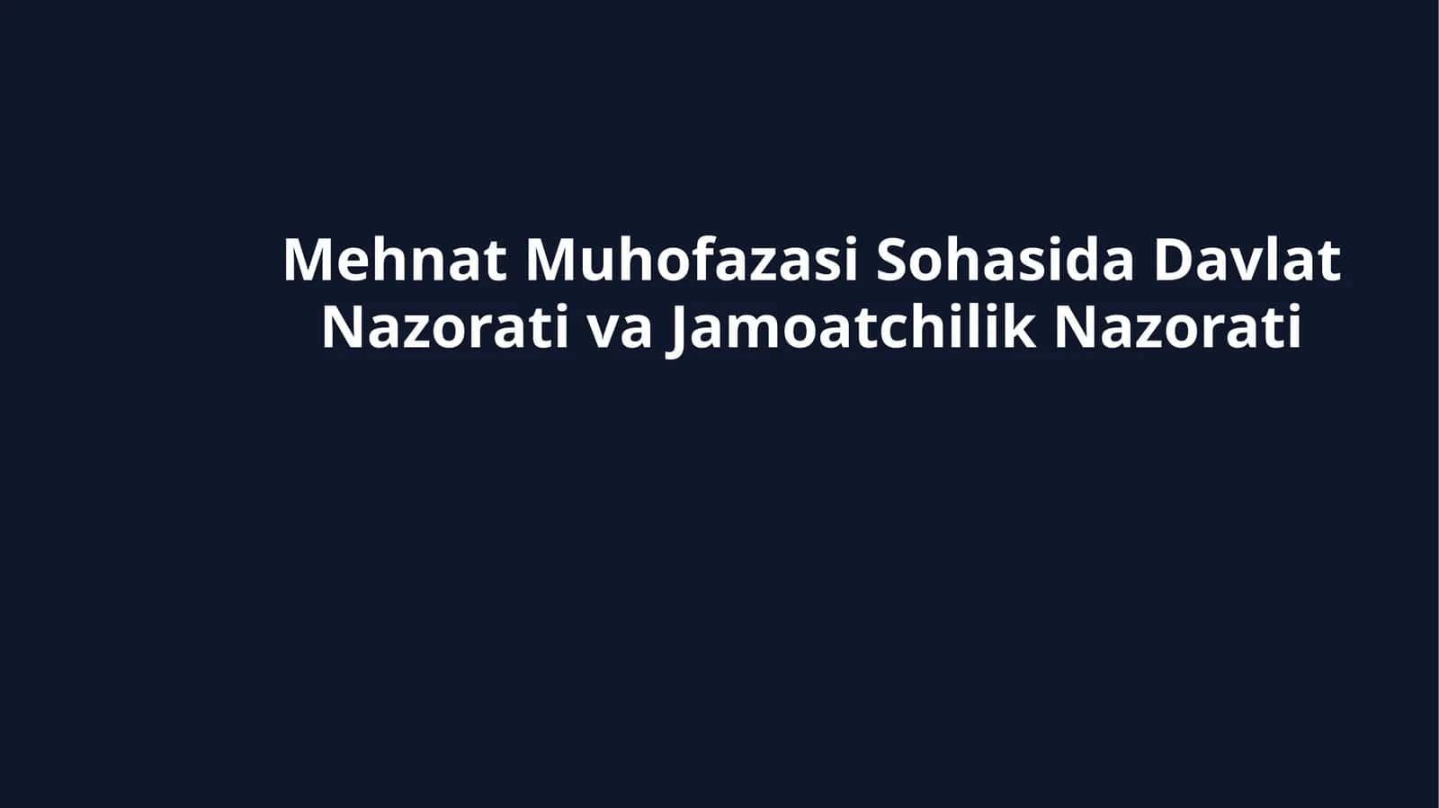 Mehnat Muhofazasi Sohasida Davlat Nazorati va Jamoatchilik Nazorati