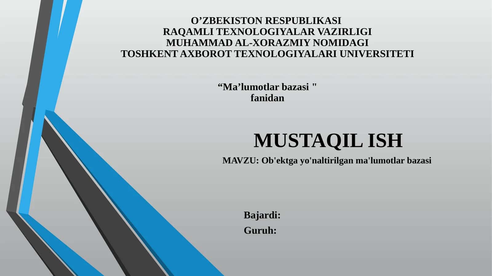 Ob'ektga yo'naltirilgan ma'lumotlar bazasi