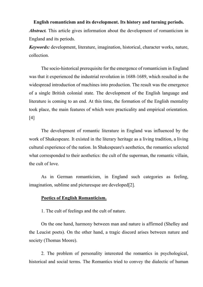 English Romanticism and Its Development