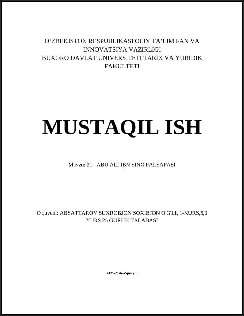 ABU ALI IBN SINO FALSAFASI