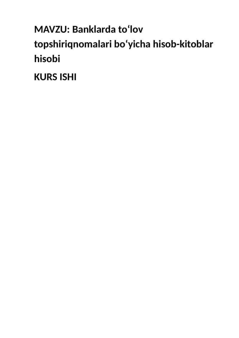 Banklarda to‘lov topshiriqnomalari bo‘yicha hisob-kitoblar hisobi