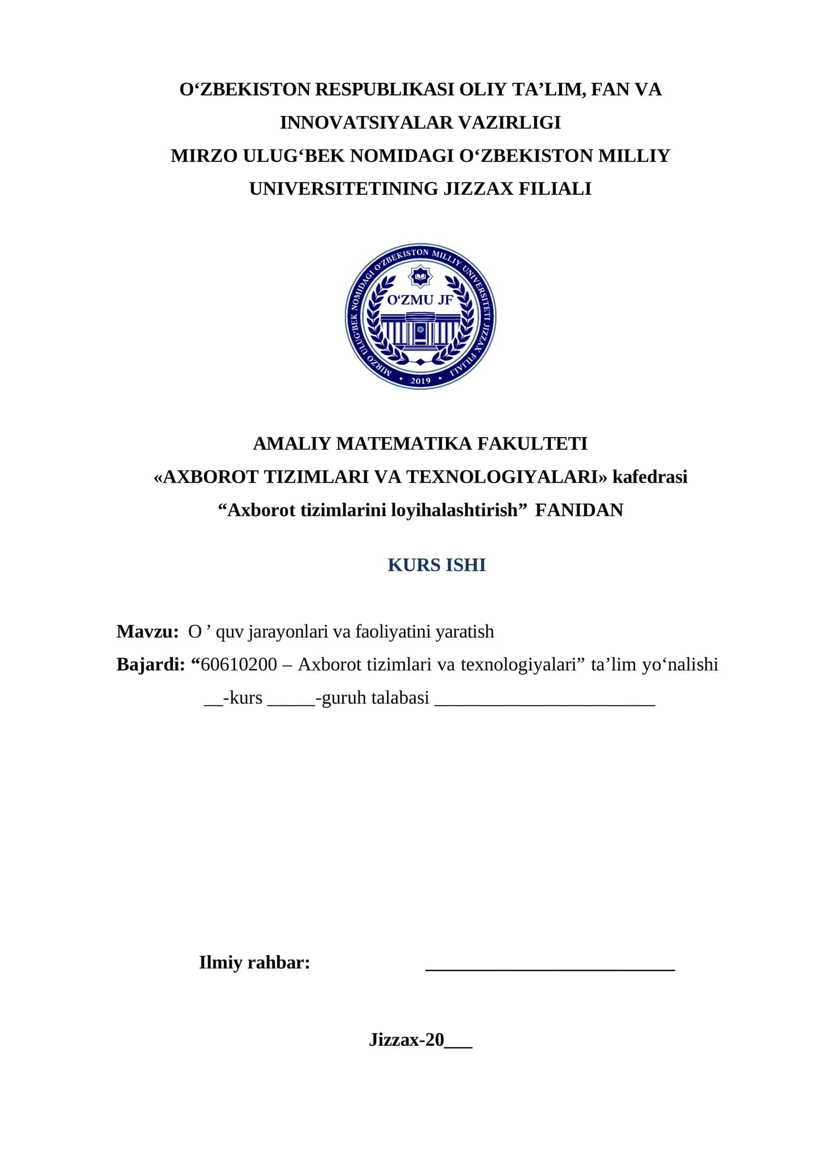 O’quv jarayonlari va faoliyatini yaratish