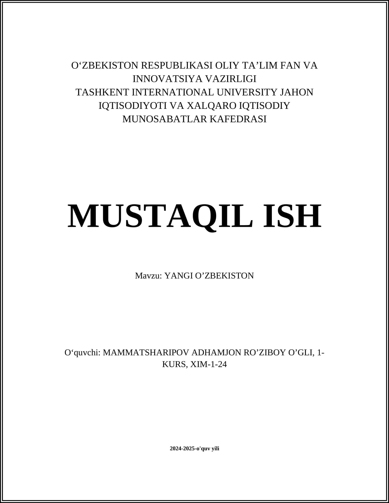 YANGI O’ZBEKISTON