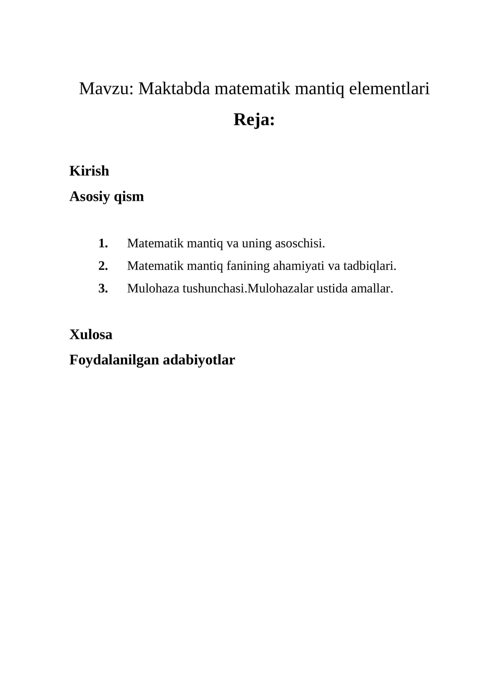 Maktabda matematik mantiq elementlari