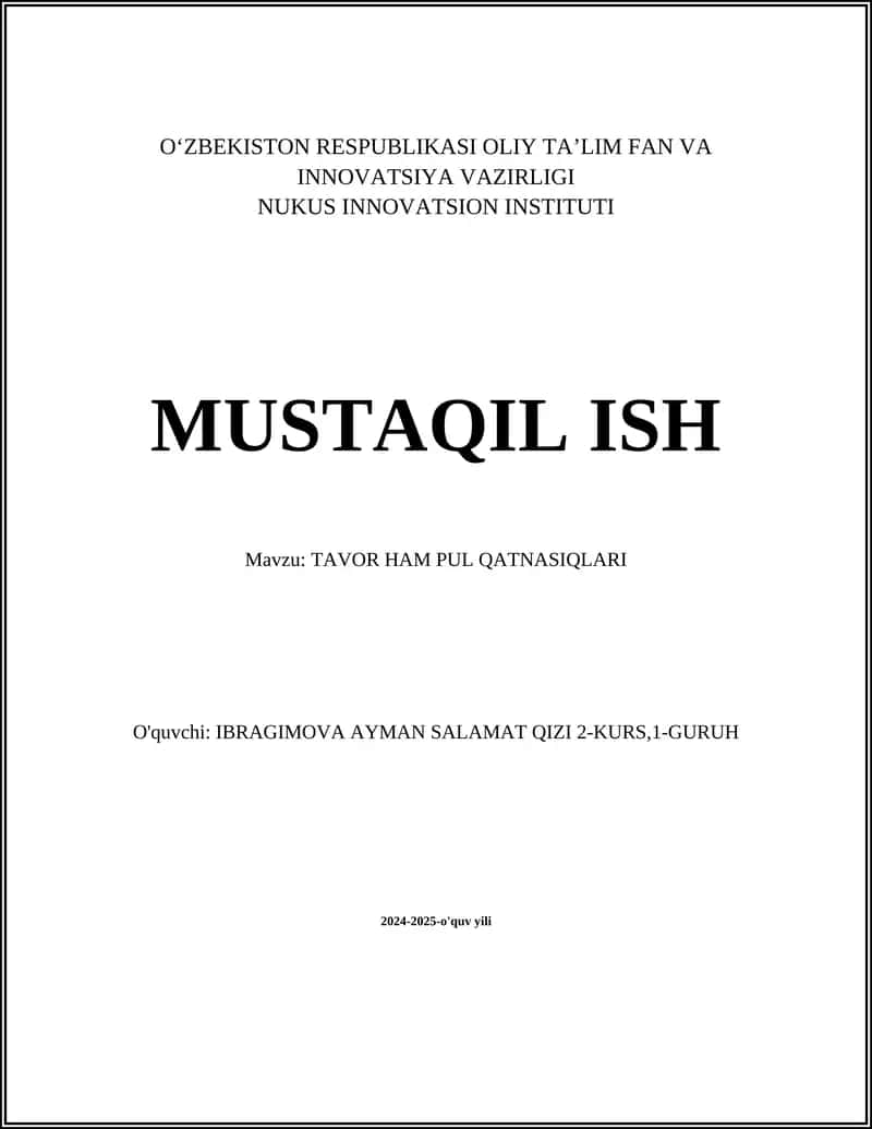 TAVOR HAM PUL QATNASIQLARI