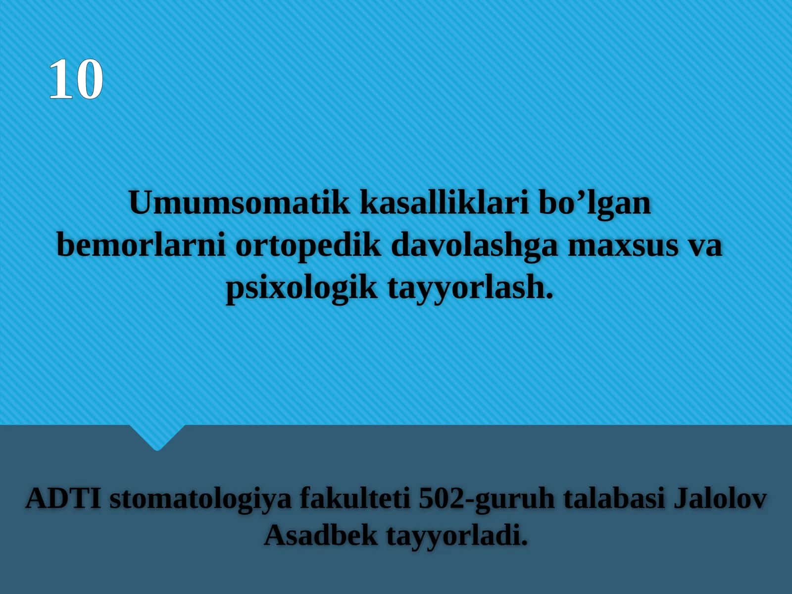 Umumsomatik kasalliklari bo’lgan bemorlarni ortopedik davolashga maxsus va psixologik tayyorlash.