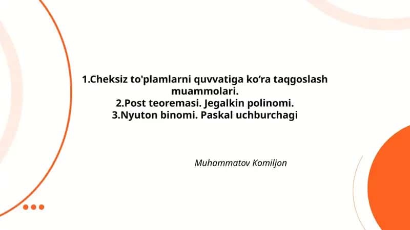 Cheksiz to'plamlarni quvvatiga ko‘ra taqgoslash muammolari.