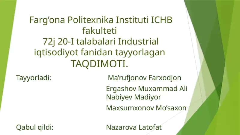 Mavzu: Fan-texnika taraqqiyoti va innovatsion faoliyat