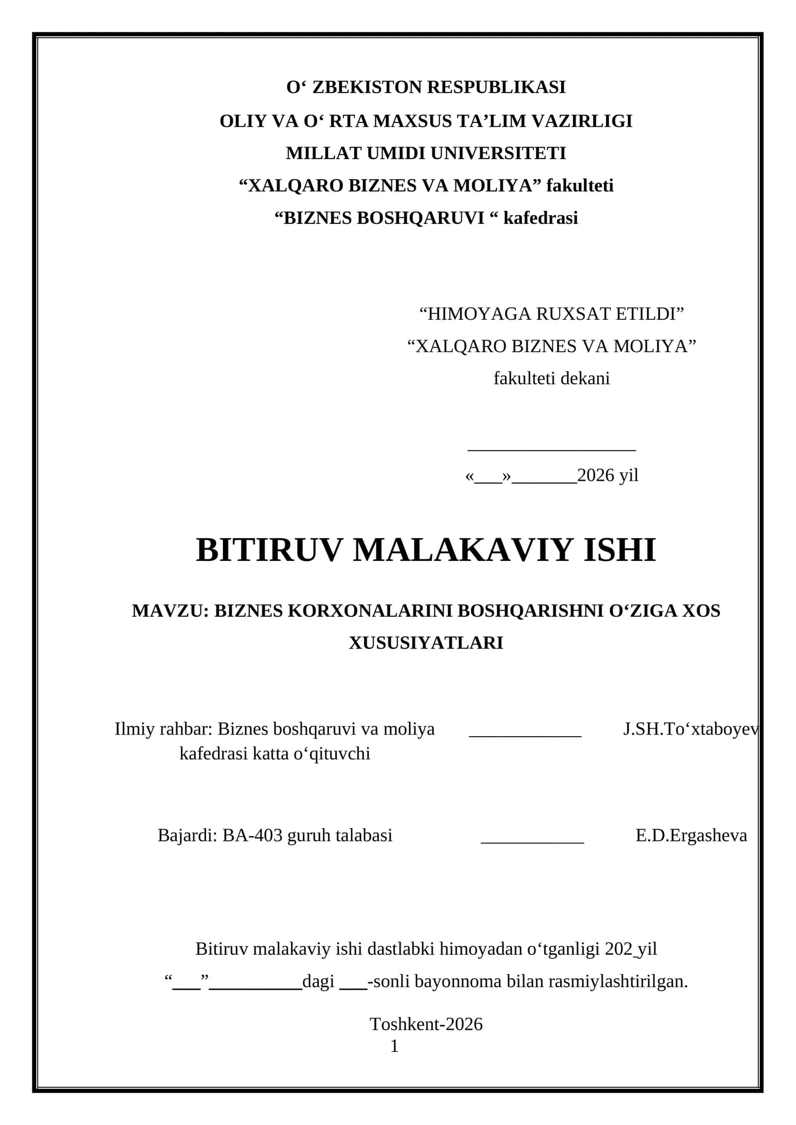 BIZNES KORXONALARINI BOSHQARISHNI O‘ZIGA XOS XUSUSIYATLARI