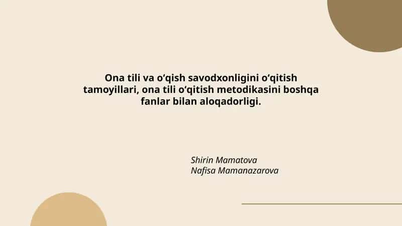 Ona tili va oʻqish savodxonligini oʻqitish tamoyillari