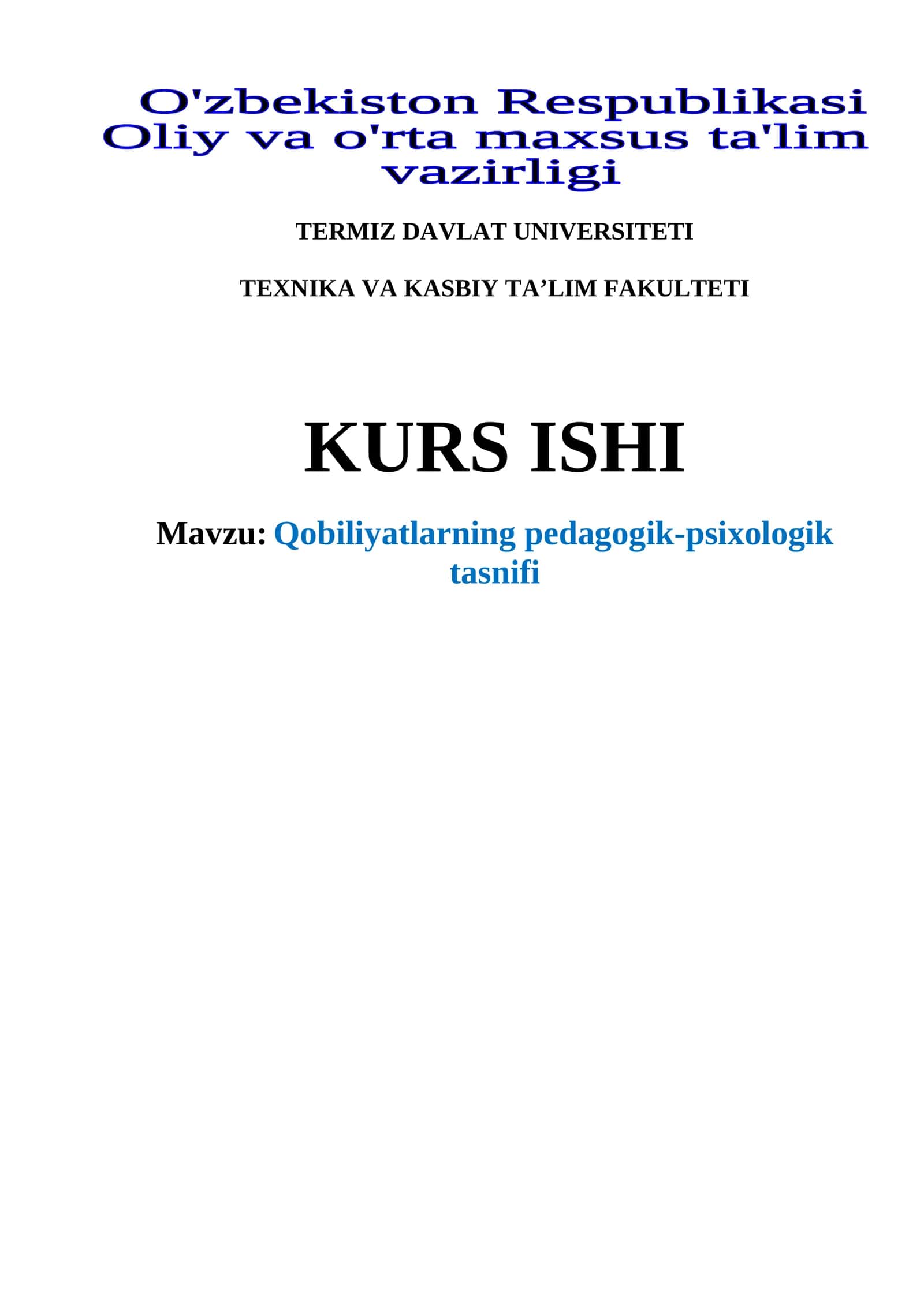 Qobiliyatlarning pedagogik-psixologik tasnifi