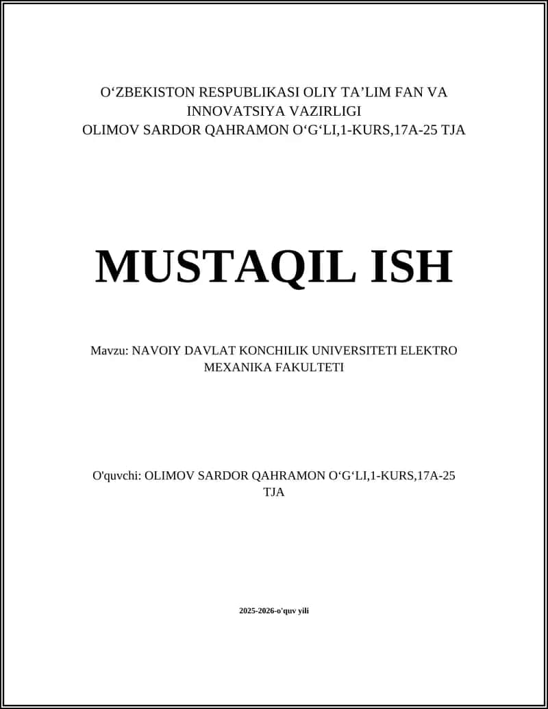 Navoiy Davlat Konchilik Universiteti Elektro-Mexanika Fakulteti
