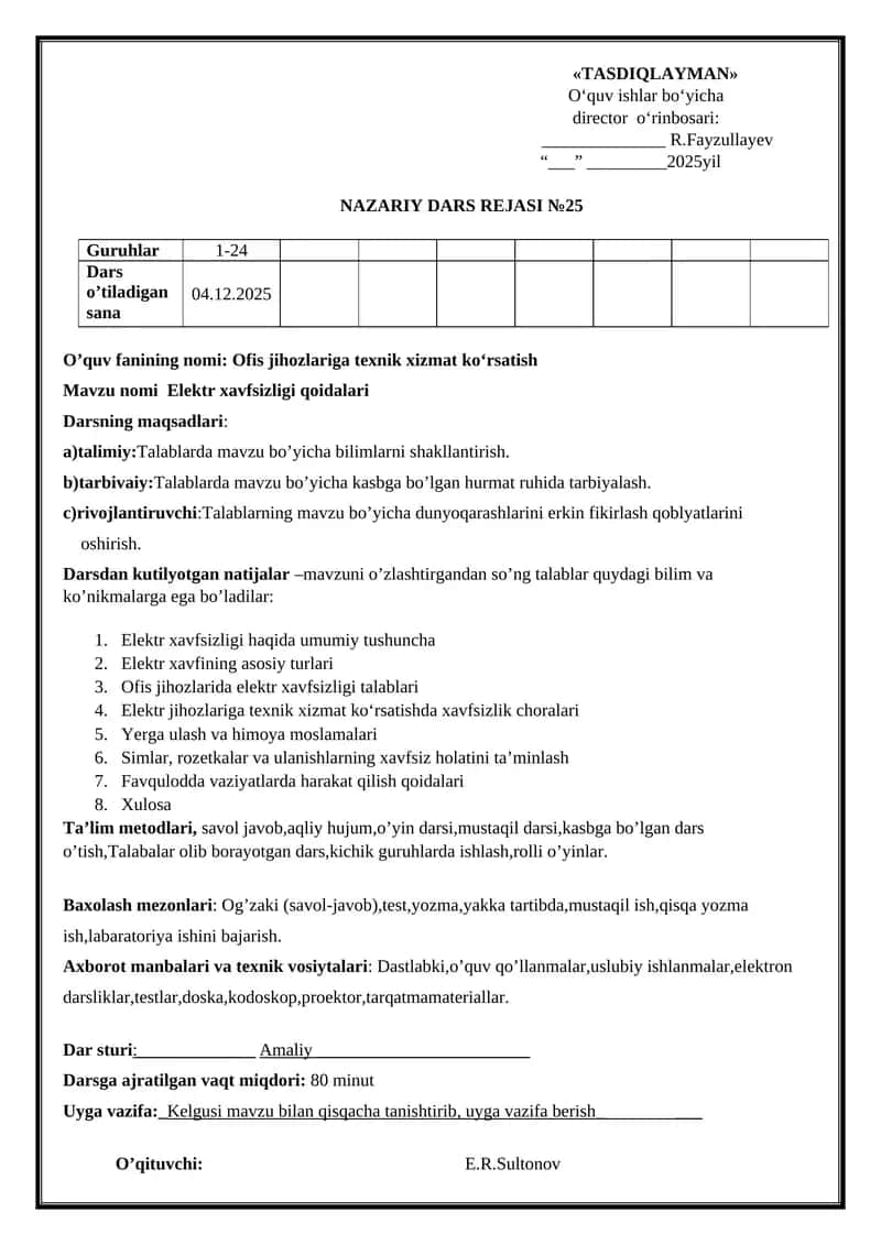 Elektr xavfsizligi qoidalari