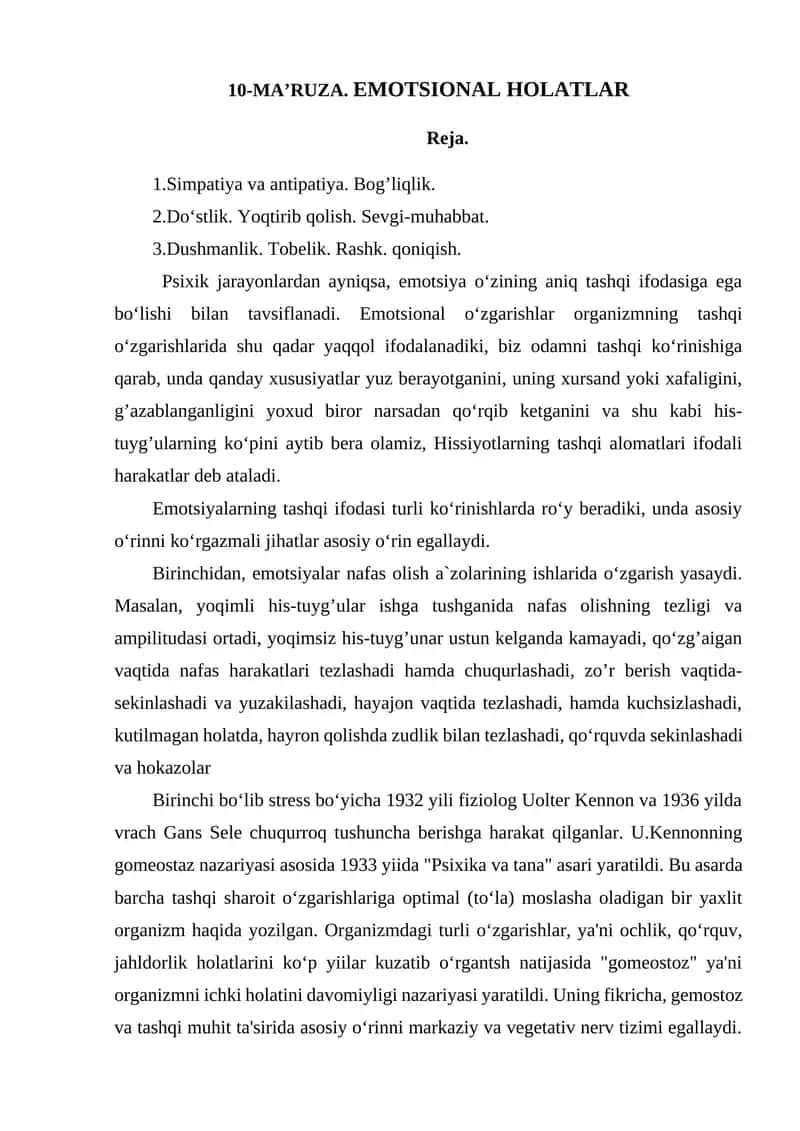10-MA’RUZA. EMOTSIONAL HOLATLAR