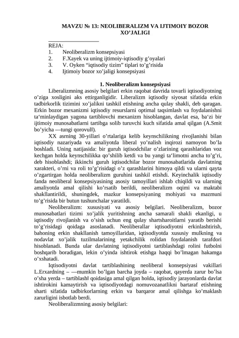 Neoliberalizm va Ijtimoiy Bozor Xo'jaligi