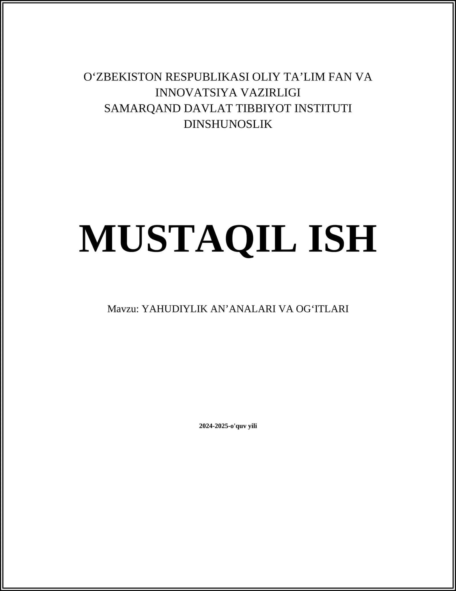 YAHUDIYLIK ANʼANALARI VA OGʻITLARI
