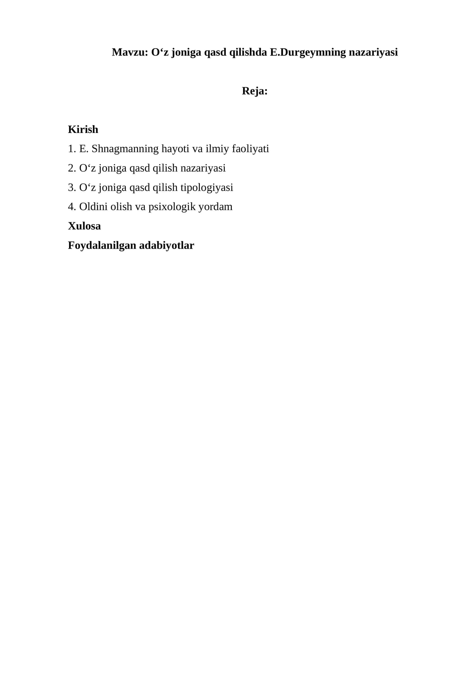 Oʻz joniga qasd qilishda E.Durgeymning nazariyasi