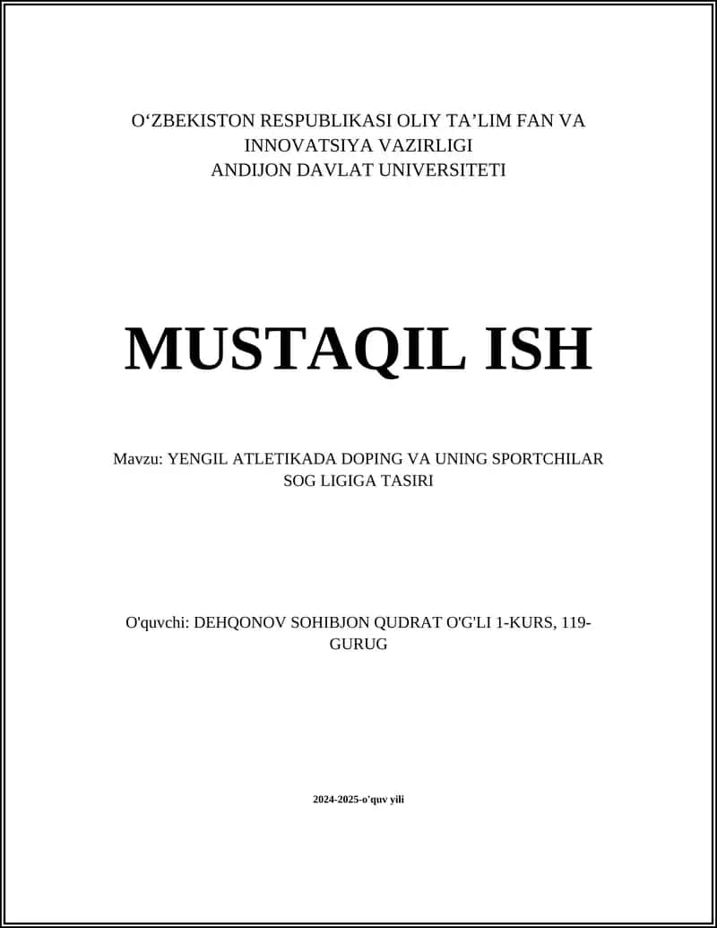 YENGIL ATLETIKADA DOPING VA UNING SPORTCHILAR SOG LIGIGA TASIRI