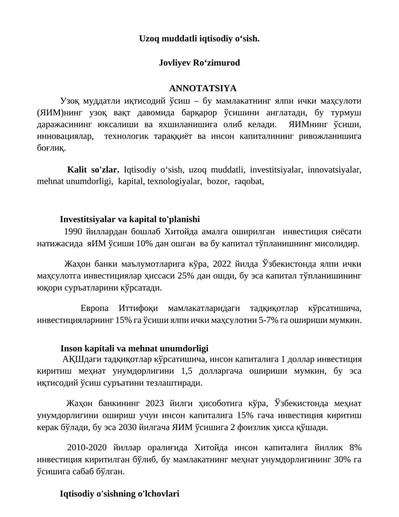 Uzoq muddatli iqtisodiy oʻsish