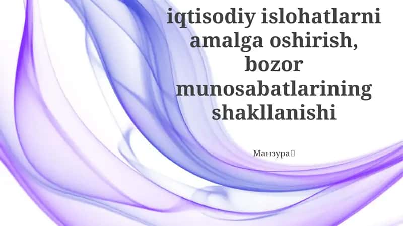 O'zbekistonda iqtisodiy islohatlarni amalga oshirish, bozor munosabatlarining shakllanishi