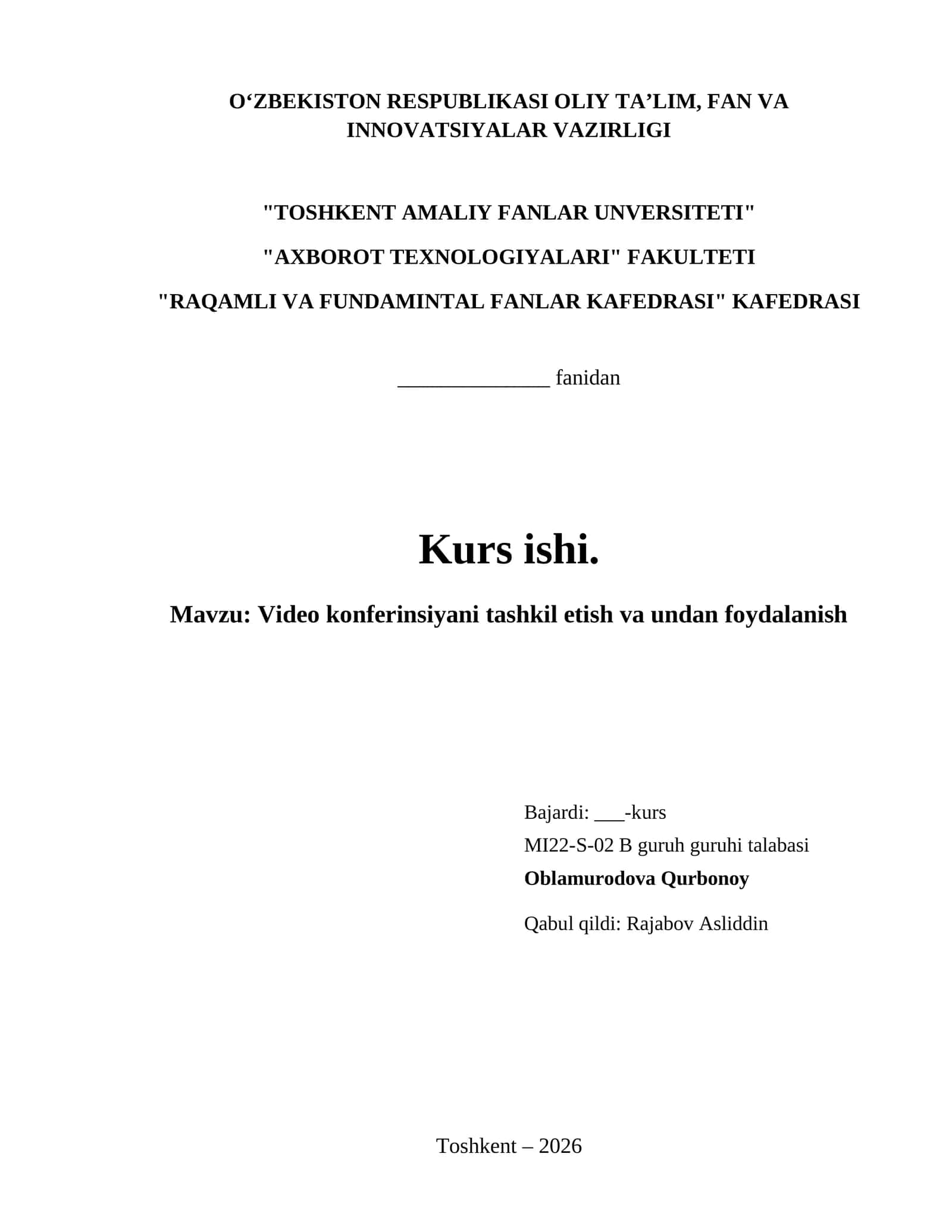 Video konferinsiyani tashkil etish va undan foydalanish