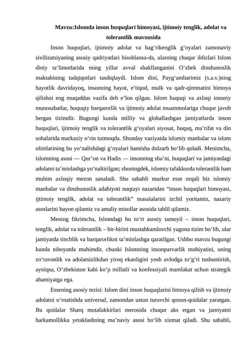 Islomda inson huquqlari himoyasi
