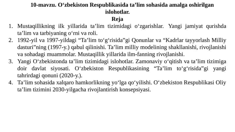 O‘zbekiston Respublikasi ta’lim sohasida amalga oshirilgan islohotlar