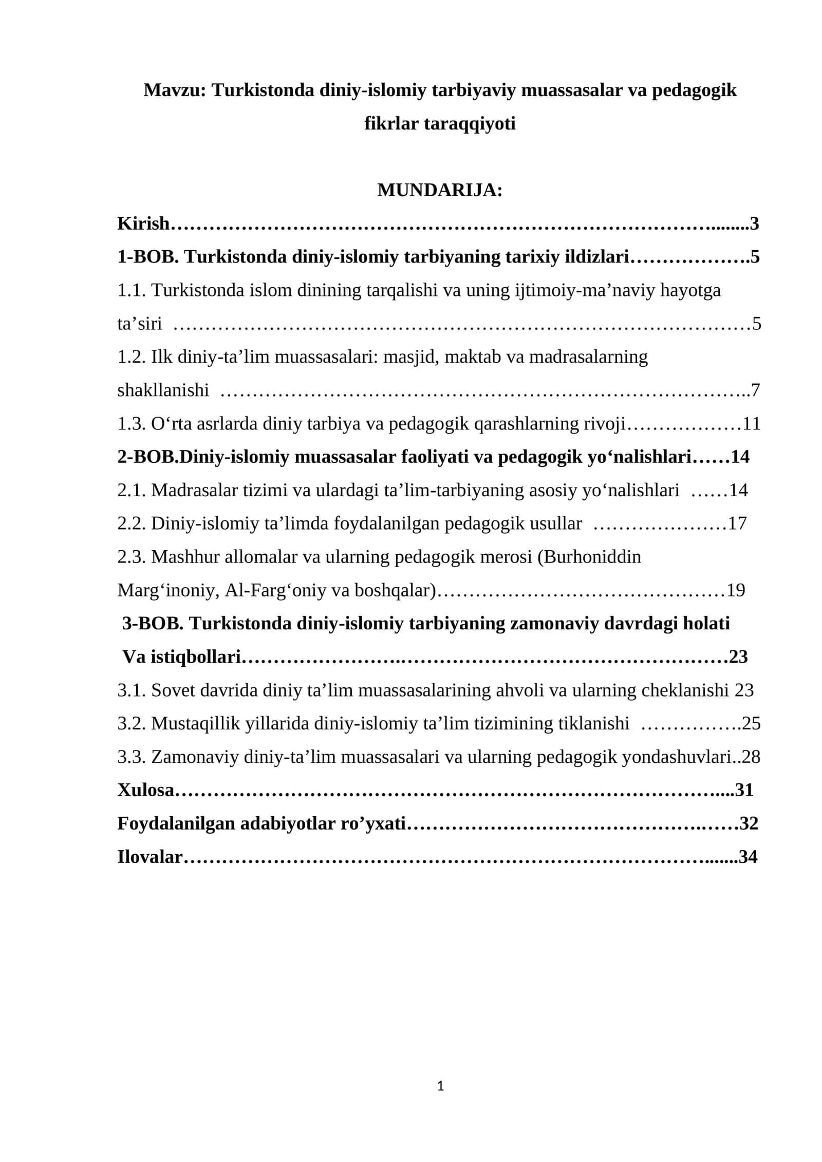 Turkistonda diniy-islomiy tarbiyaviy muassasalar va pedagogik fikrlar taraqqiyoti