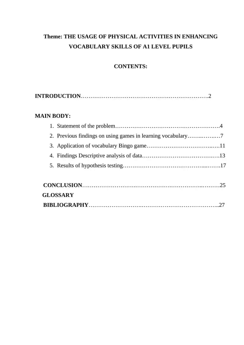 The Usage of Physical Activities in Enhancing Vocabulary Skills of A1 Level Pupils