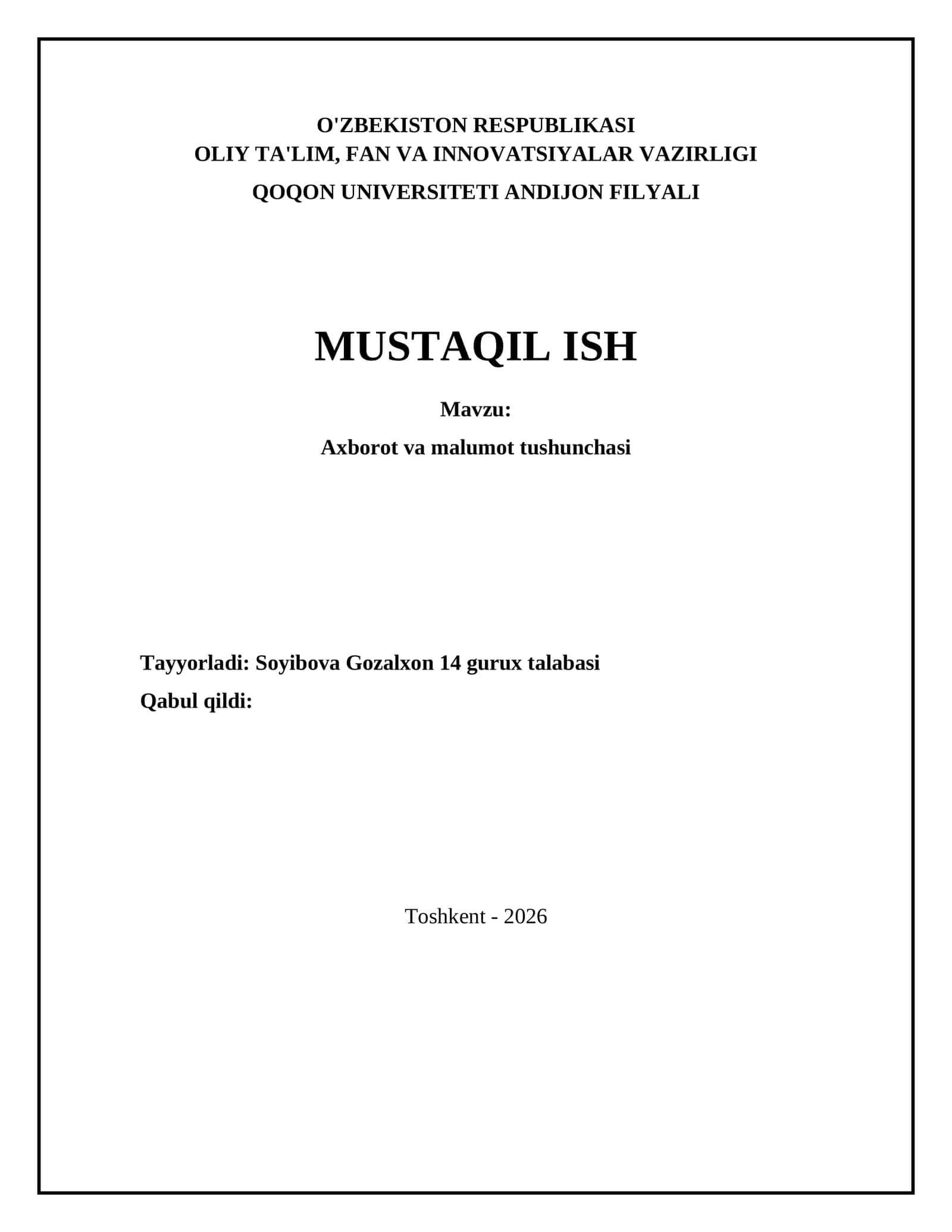 Axborot va malumot tushunchasi