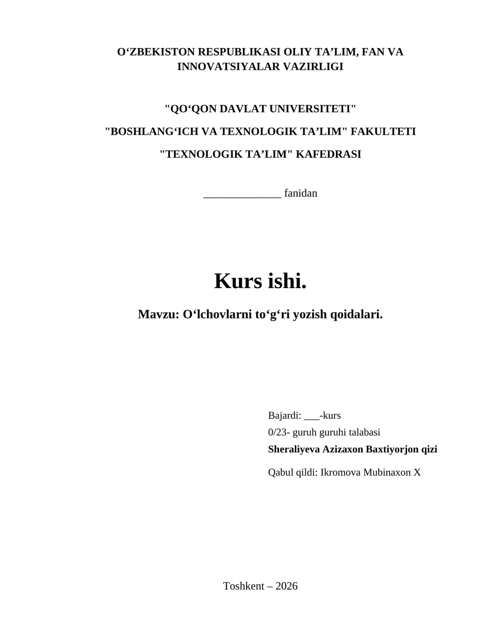 Oʻlchovlarni toʻgʻri yozish qoidalari.