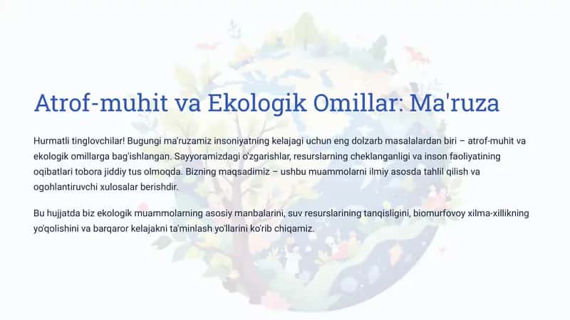 Atrof-muhit va Ekologik Omillar: Ma'ruza