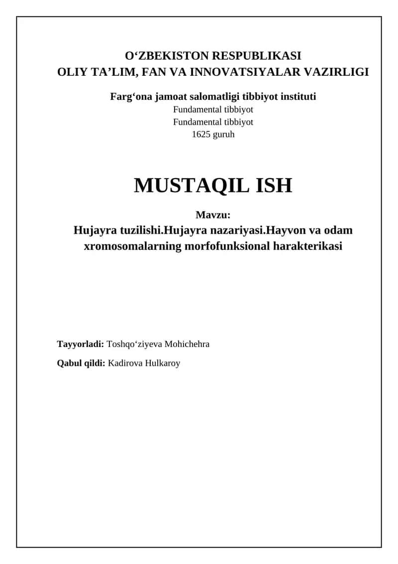 Hujayra tuzilishi va uning funksiyalari