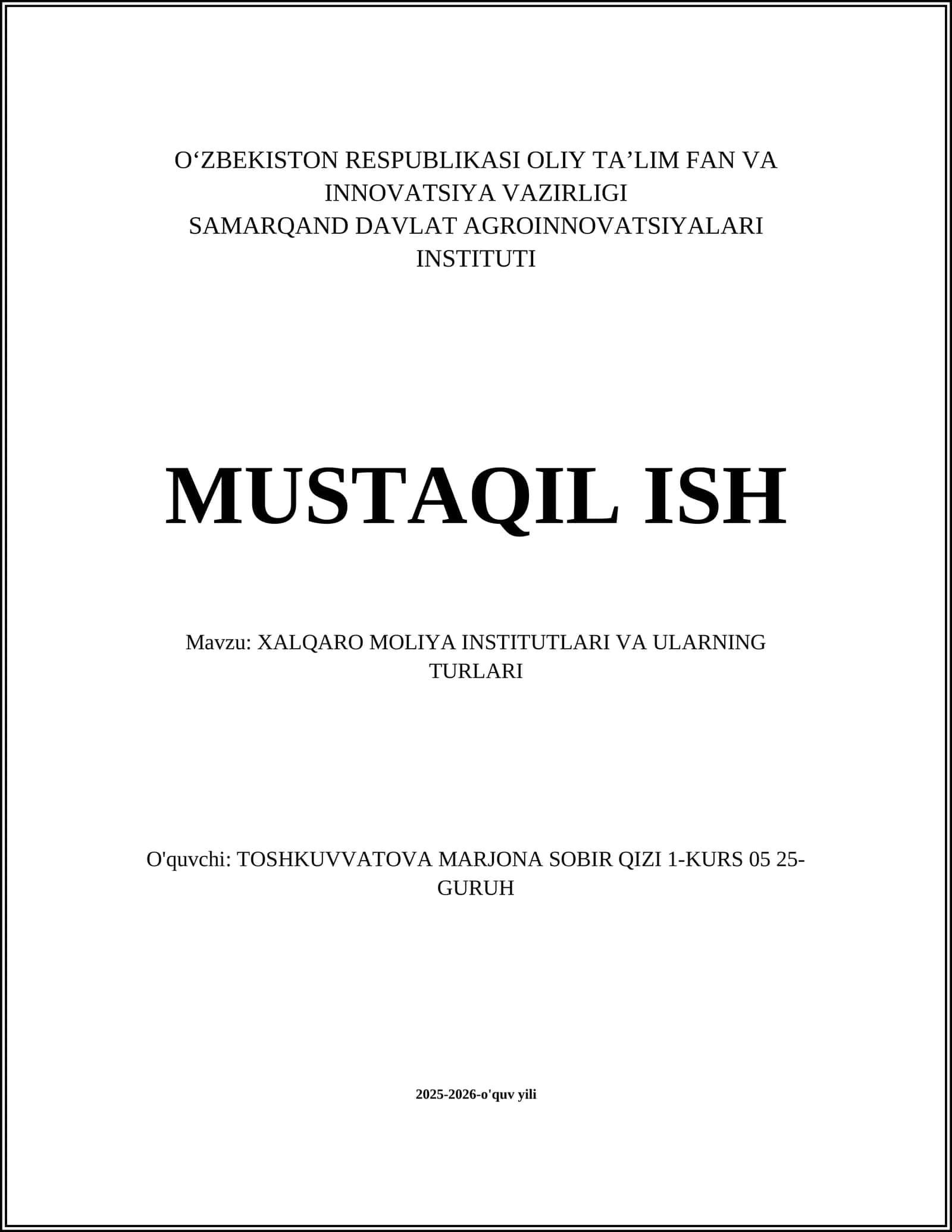 Xalqaro Moliya Institutlari