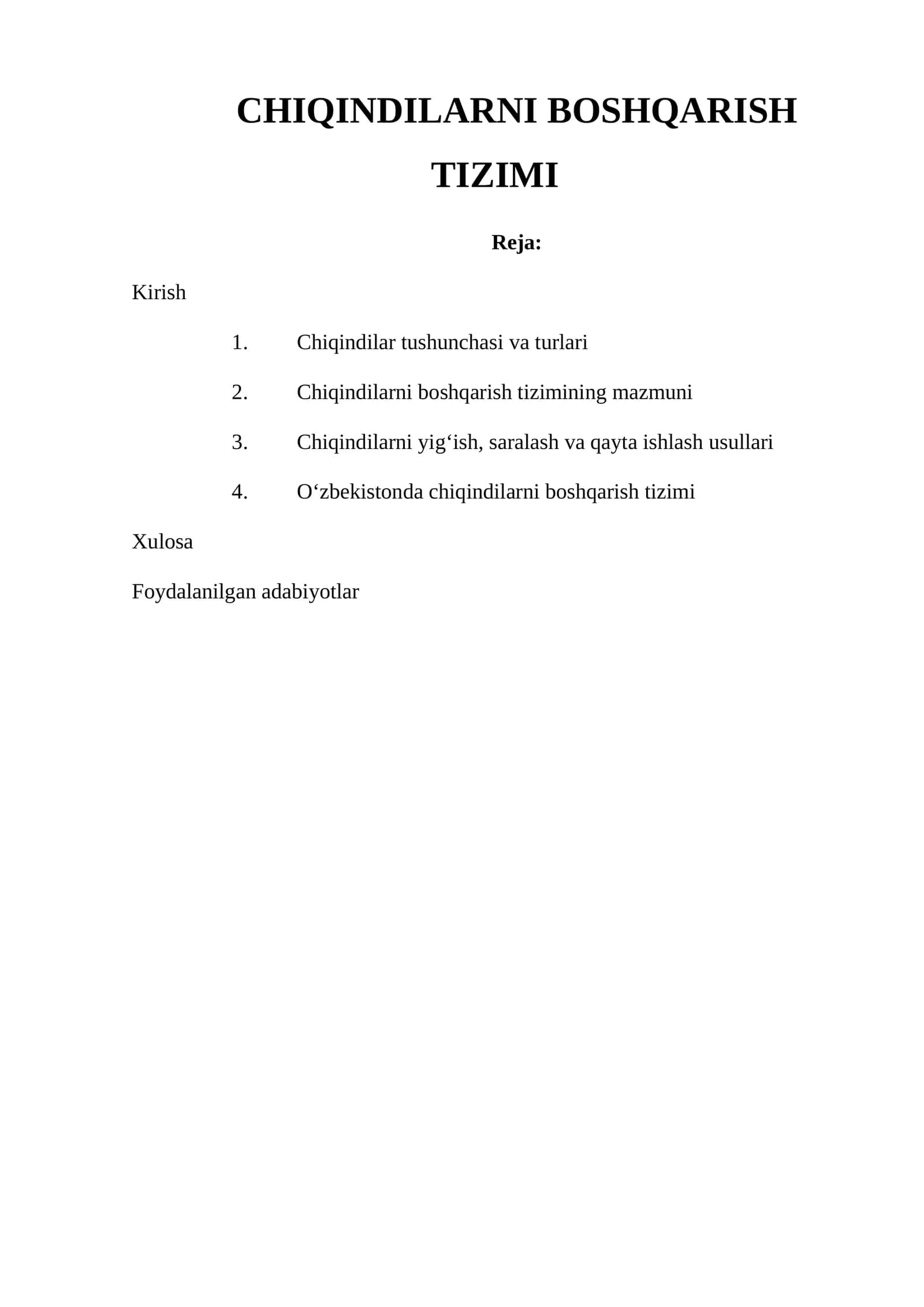 CHIQINDILARNI BOSHQARISH TIZIMI