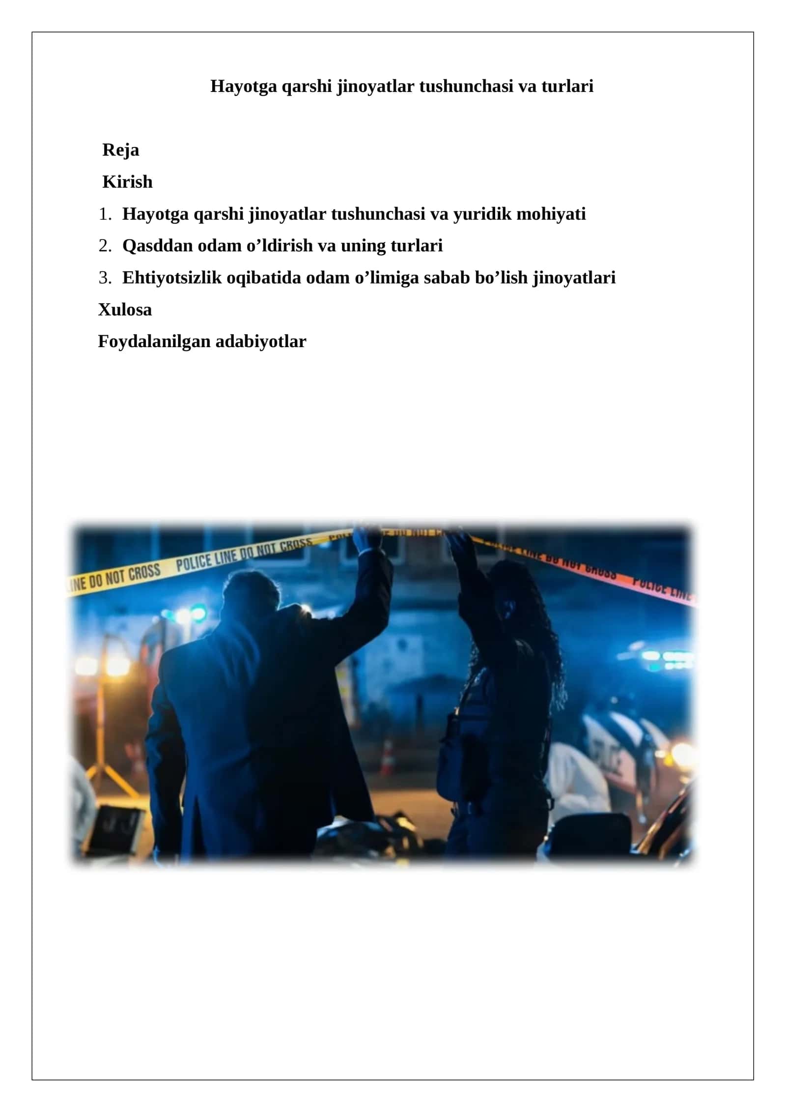 Hayotga qarshi jinoyatlar tushunchasi va turlari