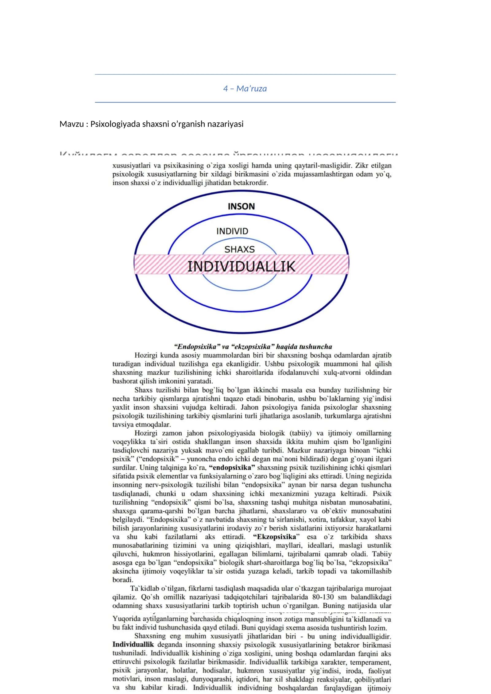 Psixologiyada shaxsni o’rganish nazariyasi