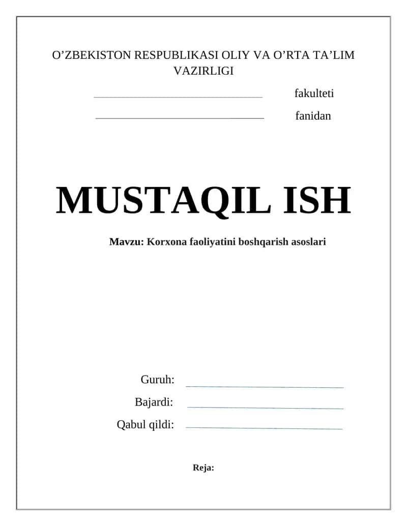 Korxona faoliyatini boshqarish asoslari