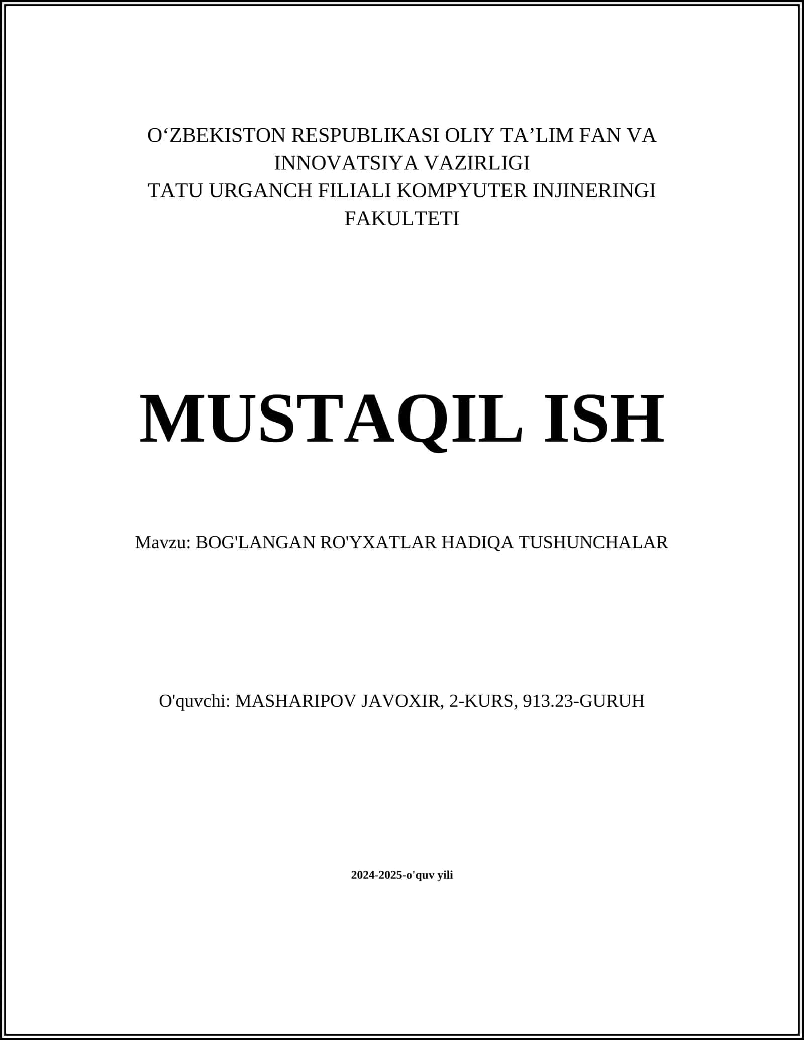 BOG'LANGAN RO'YXATLAR HADIQA TUSHUNCHALAR