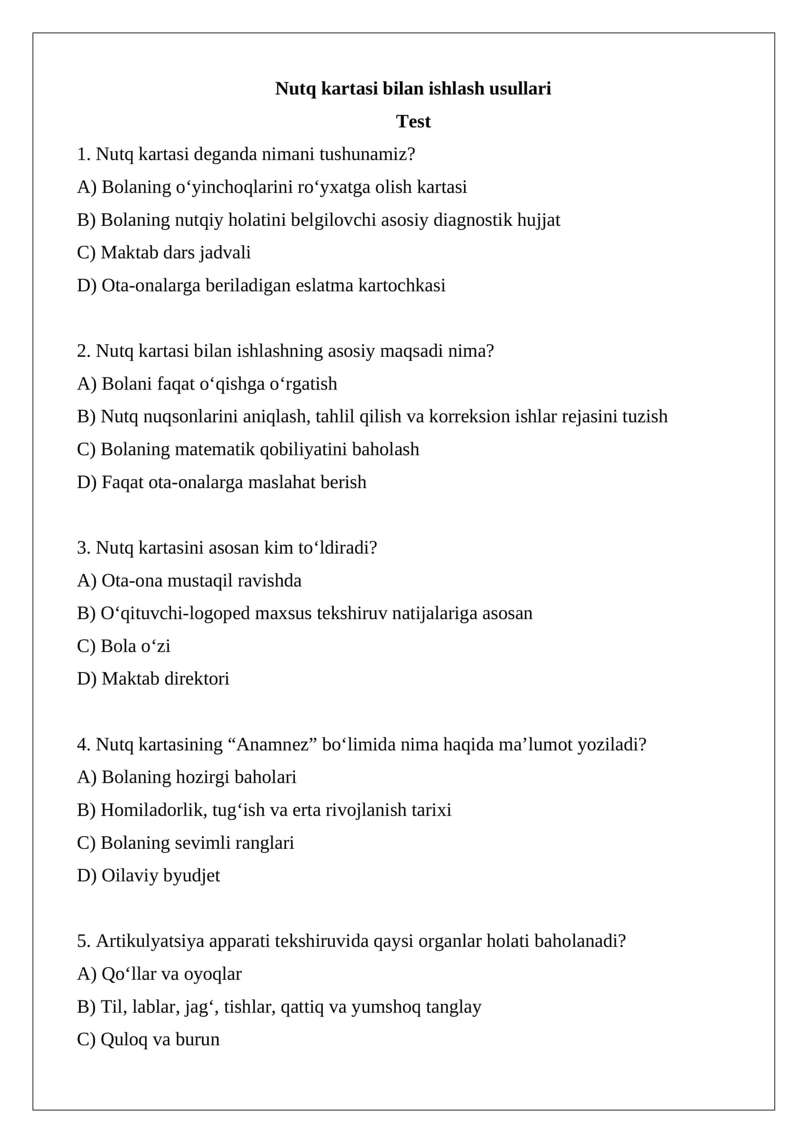 Nutq kartasi bilan ishlash usullari