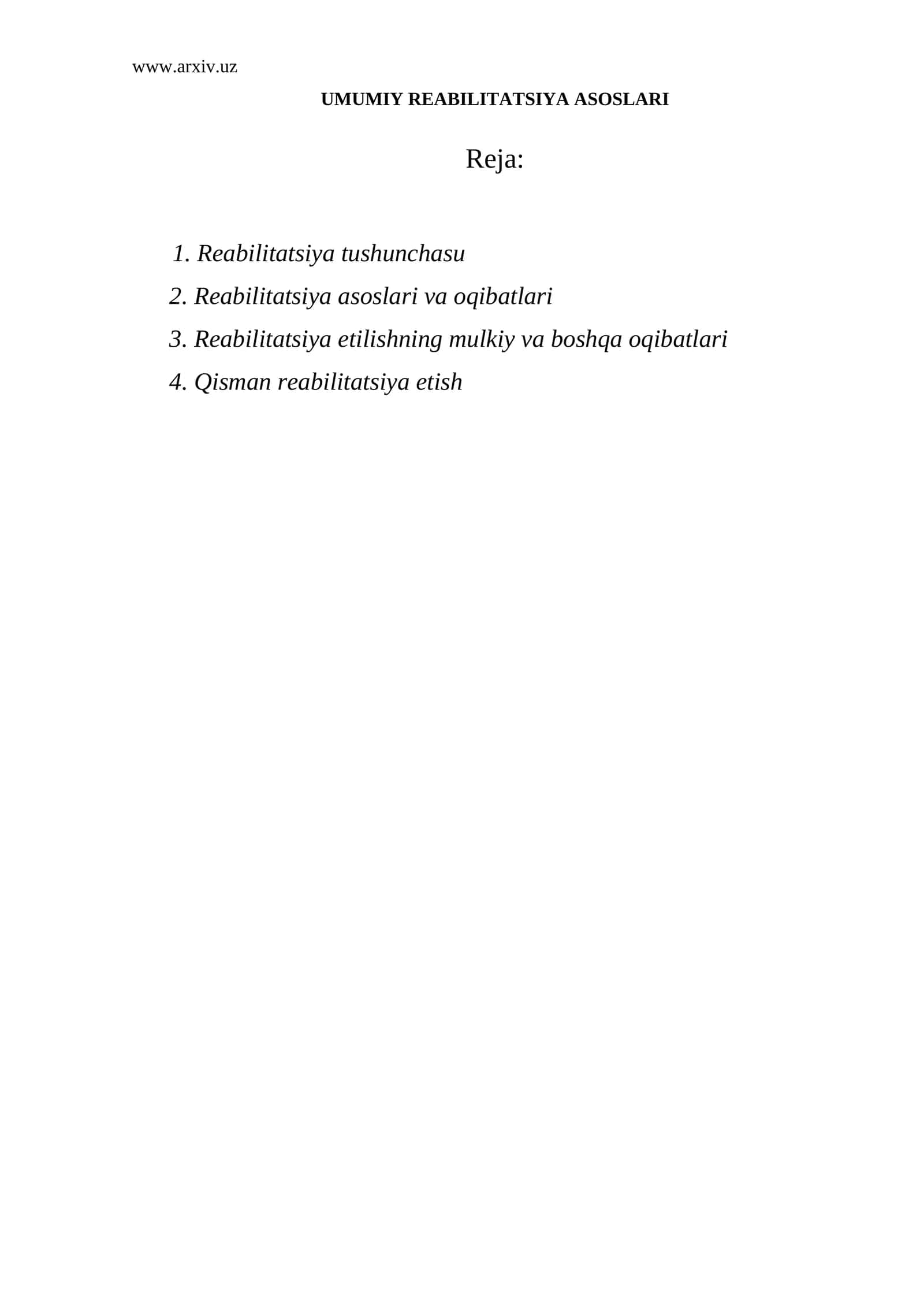 Umumiy reabilitatsiya asoslari