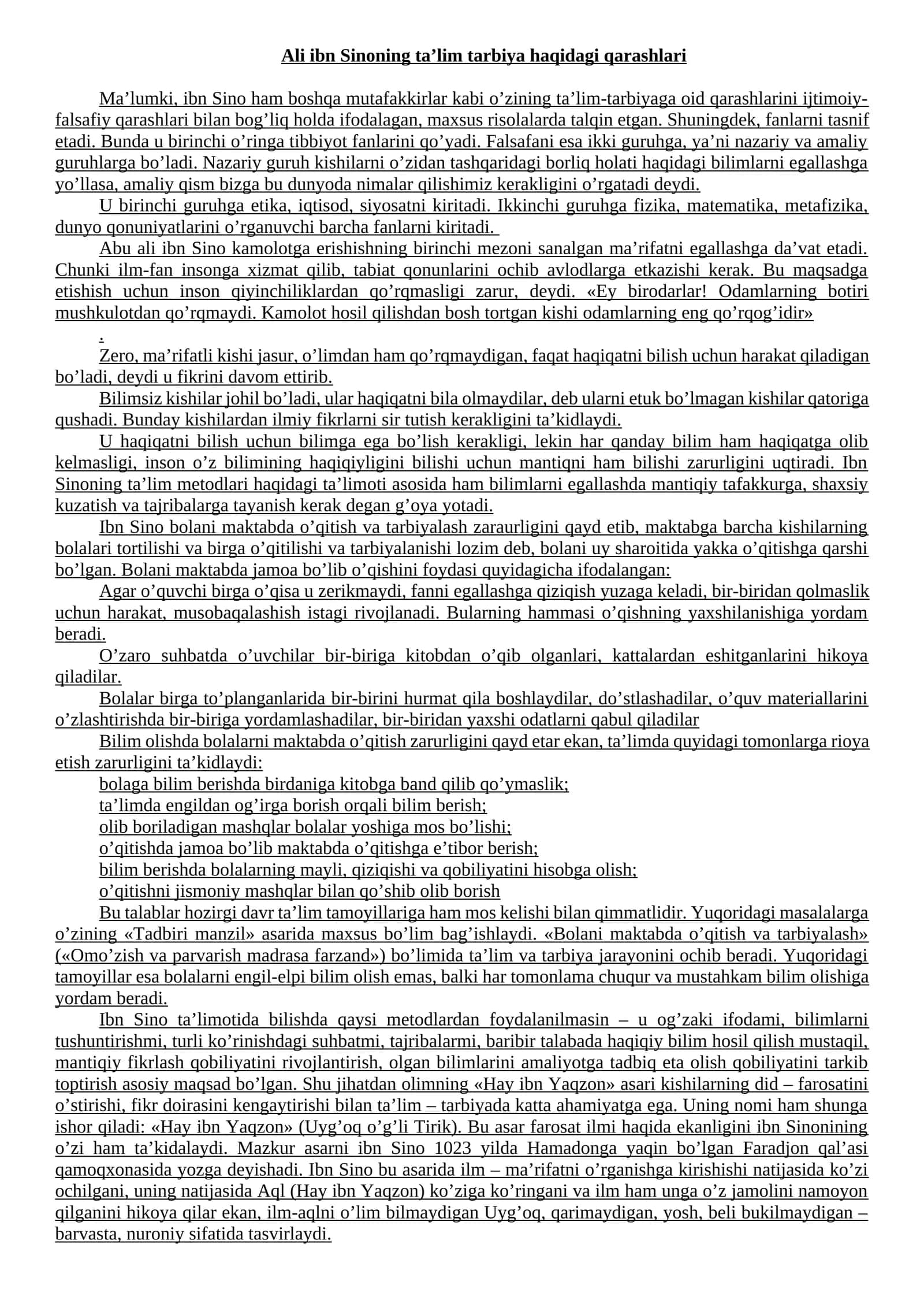 PEDAGOGIK QARASHLAR SHARQ MUTAFAKKIRLARI