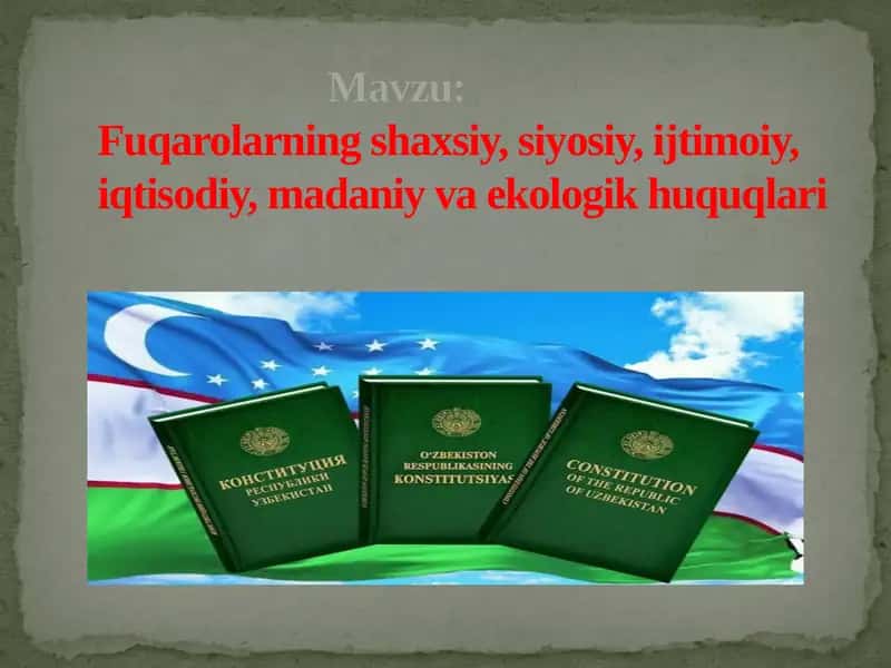 Fuqarolarning shaxsiy, siyosiy, ijtimoiy, iqtisodiy, madaniy va ekologik huquqlari