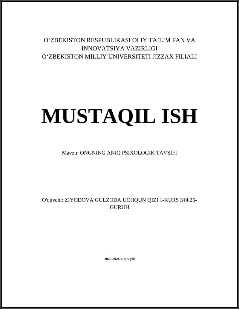 ONGNING ANIQ PSIXOLOGIK TAVSIFI
