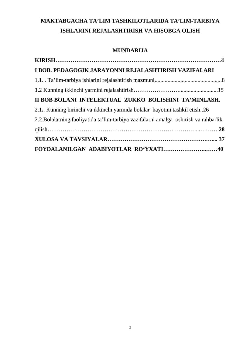 MAKTABGACHA TA’LIM TASHKILOTLARIDA TA’LIM-TARBIYA ISHLARINI REJALASHTIRISH VA HISOBGA OLISH
