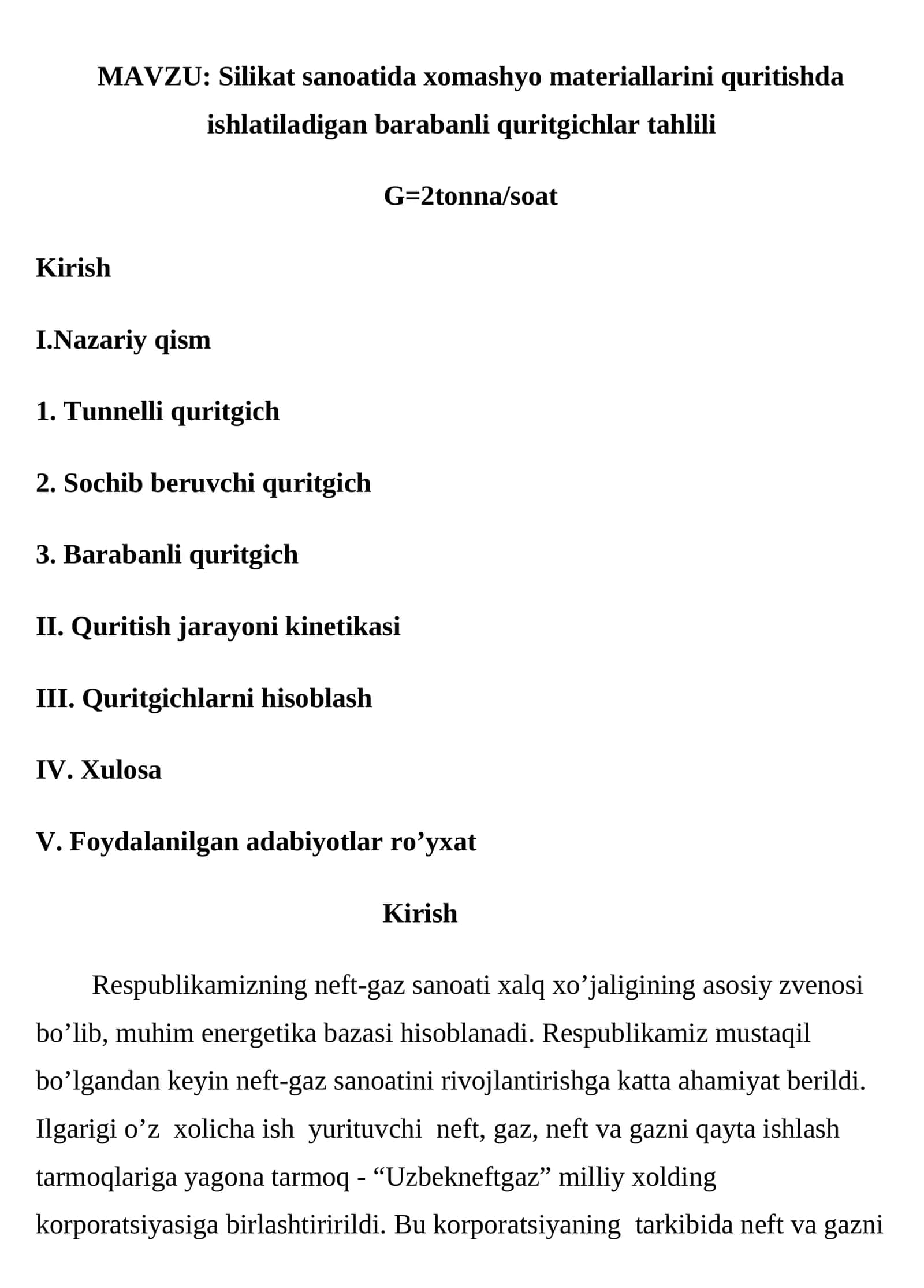 Silikat sanoatida xomashyo materiallarini quritishda ishlatiladigan barabanli quritgichlar tahlili